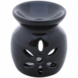 Benzara Black Handmade Ceramic Oil Diffuser and Warmer with Leaf Cutout Design thumbnail 1