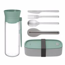 BergHOFF Leo Lunch Set with Bento Box, 40oz Water Bottle, and 3-Piece Stainless Steel Flatware - Gray and Mint thumbnail 1
