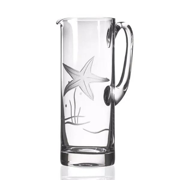 Rolf Glass Starfish 35 oz. Clear Glass Pitcher with Coastal Motif