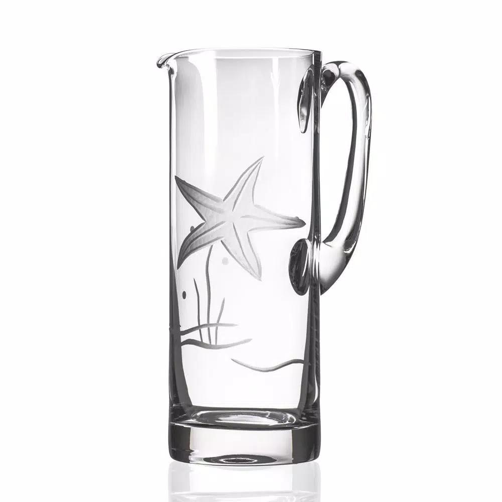 Rolf Glass Starfish 35 oz. Clear Glass Pitcher with Coastal Motif
