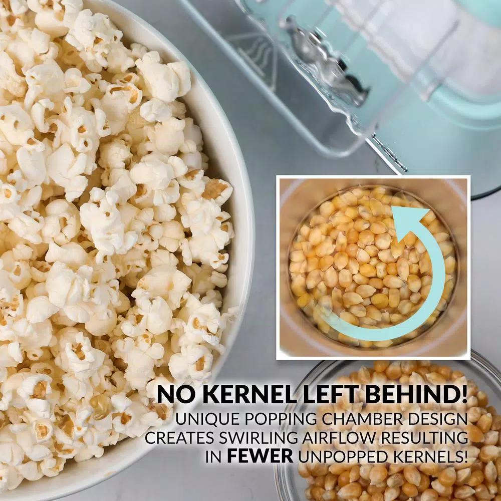 Nostalgia Aqua Hot Air Popcorn Maker, 1040W Countertop Popcorn Popper with LED Power Gauge