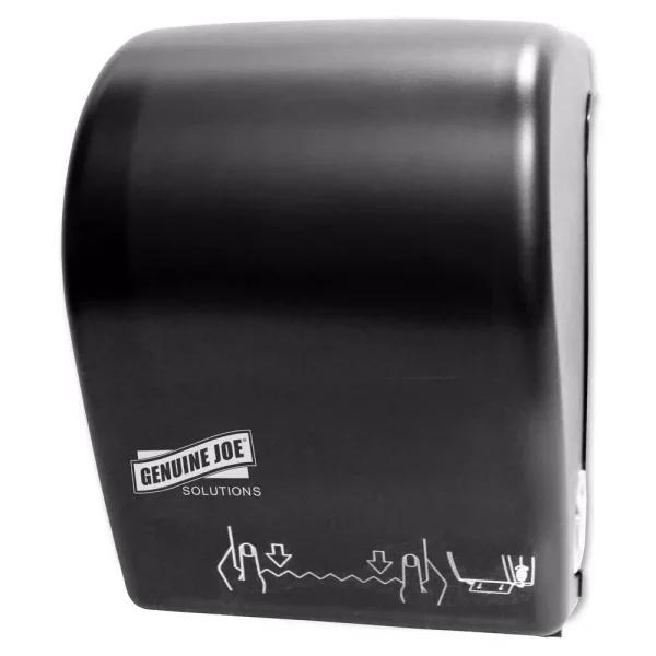 Genuine Joe Solutions Touchless Hardwound Towel Dispenser, Black Wall Mount