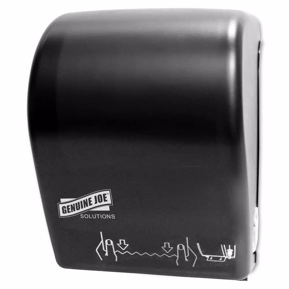 Genuine Joe Solutions Touchless Hardwound Towel Dispenser, Black Wall Mount