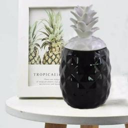 Benjara Black and White Ceramic Decorative Pineapple Canister with Lid thumbnail 3