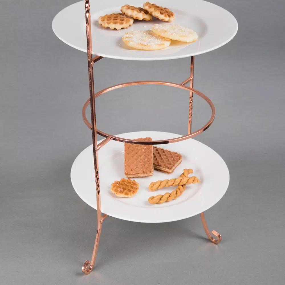 Creative Home 3-Tier Copper Plated Iron Cake & Tiered Stand, Handcrafted Serving Rack for Desserts and Fruit