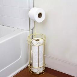 Home Basics Prism Freestanding Gold Toilet Paper Holder with Storage Base thumbnail 2
