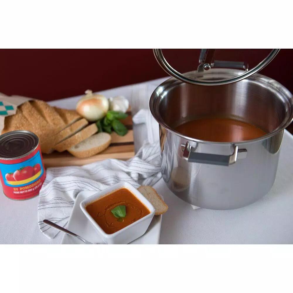CookCraft by Candace 8 qt. Tri-Ply Stainless Steel Stock Pot with Patented Latch Glass Lid