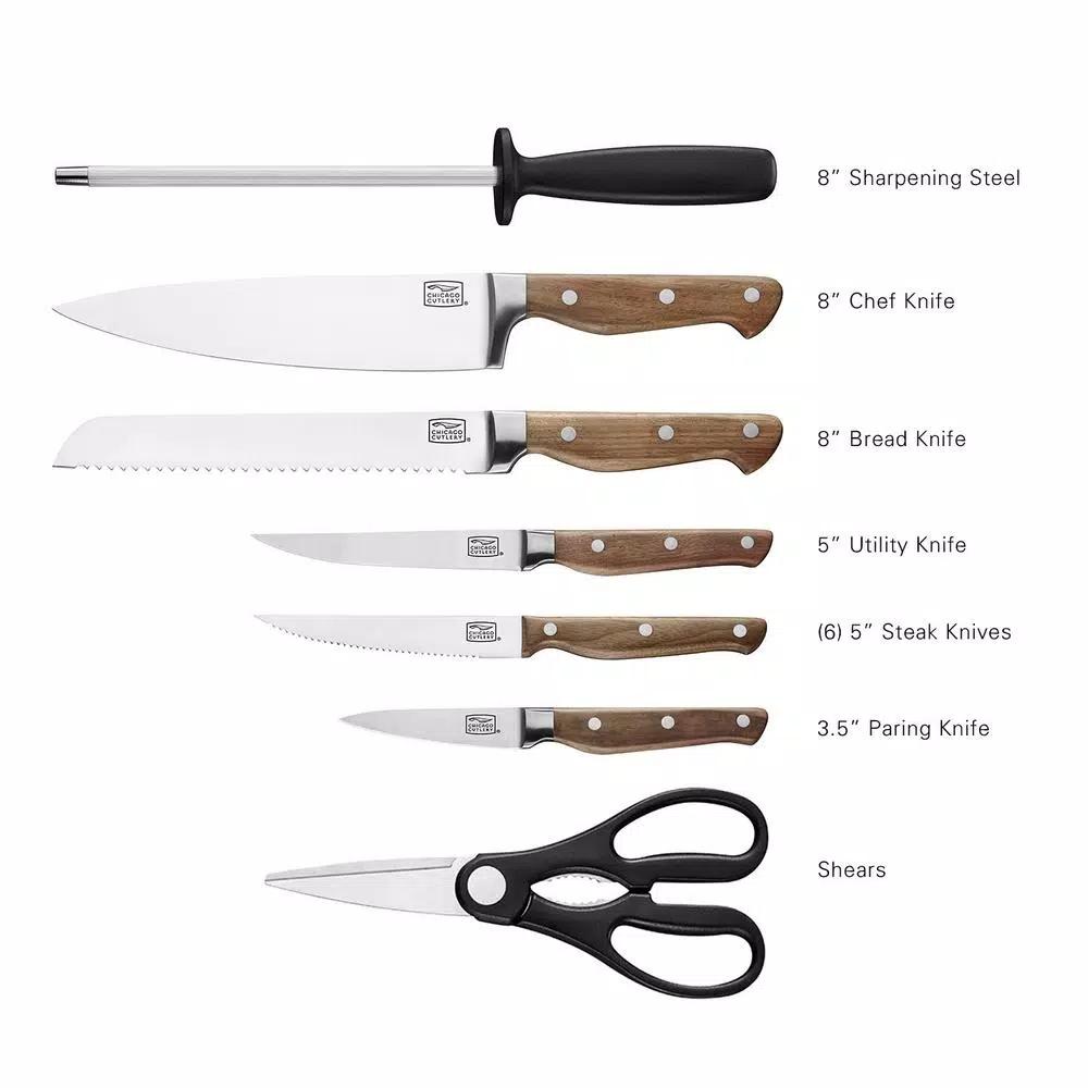 Chicago Cutlery Precision Cut 15-Piece German Stainless Steel Knife Block Set with Walnut Handles