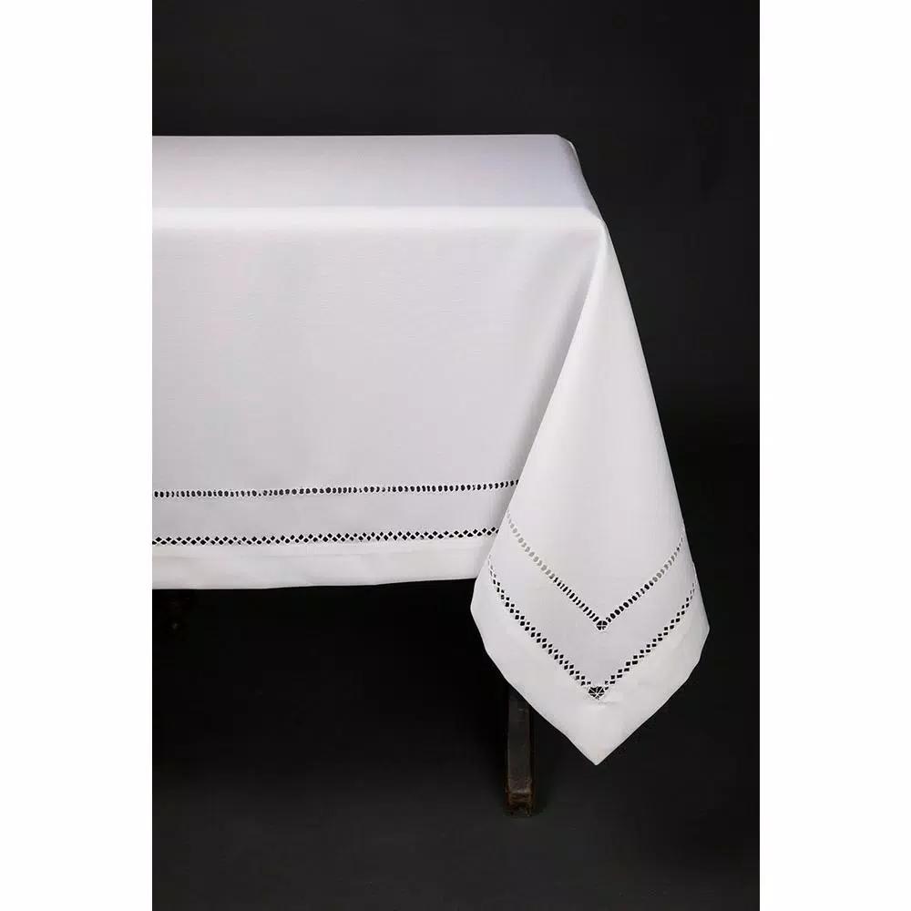 Xia Home Fashions 60 x 84 in. White Double Hemstitch Easy-Care Polyester Tablecloth