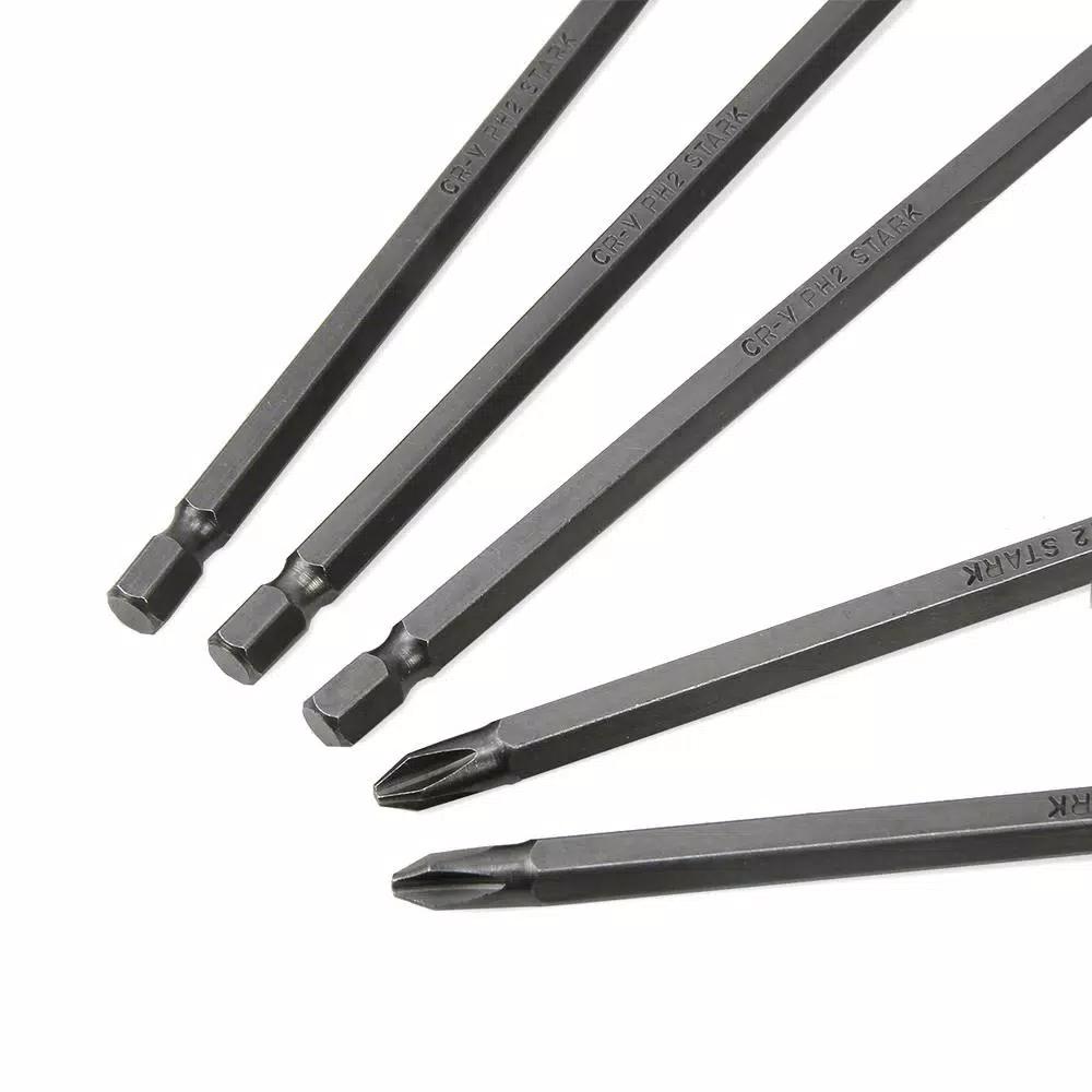 STARK USA Stark 6 in. Phillips Screwdriver Bit Set, Extra-Long Magnetic S2 Steel Bits, 1/4 in. Hex Shank (5-Pack)