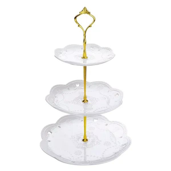 MALACASA 3-Tiered White Porcelain Cupcake Tower Stand - Round Dessert & Appetizer Serving Stand