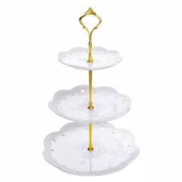 MALACASA 3-Tiered White Porcelain Cupcake Tower Stand - Round Dessert & Appetizer Serving Stand thumbnail 1