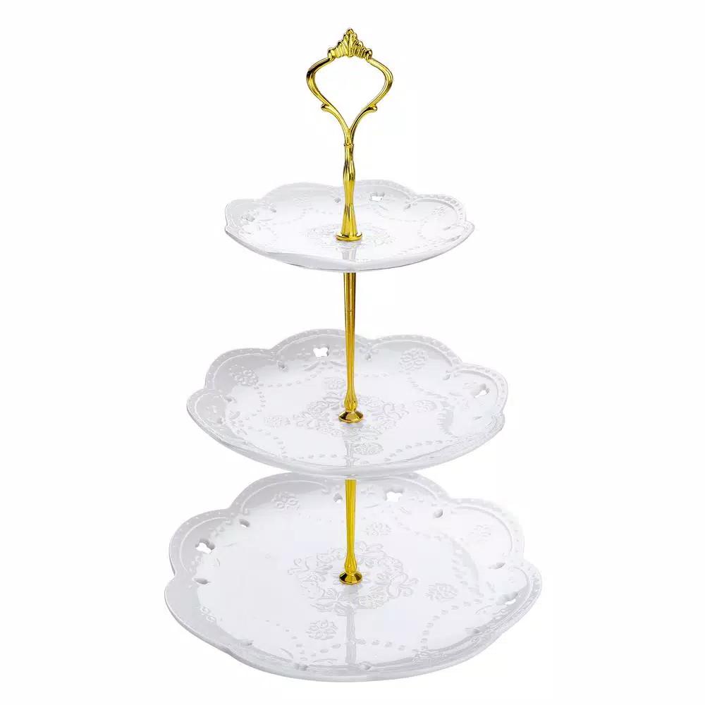 MALACASA 3-Tiered White Porcelain Cupcake Tower Stand - Round Dessert & Appetizer Serving Stand