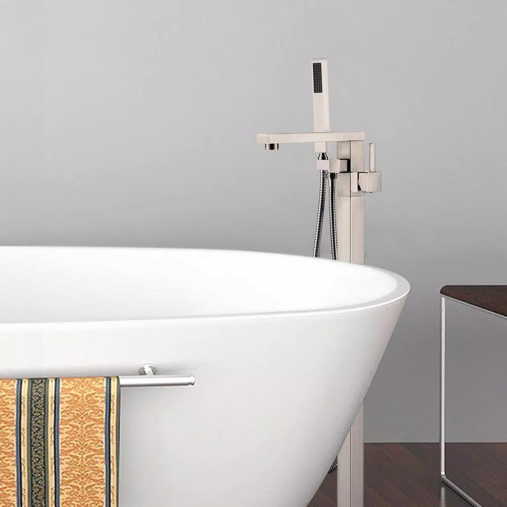 Vanity Art 34 in. Freestanding Single Handle Claw Foot Tub Faucet with Hand Shower, Brushed Nickel