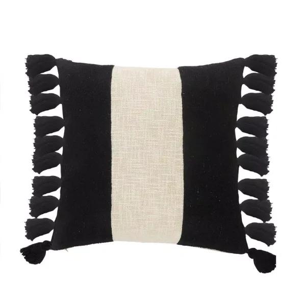 LR Home Trinity Black and Ivory Striped Fringe Throw Pillow, 20 x 20 in.