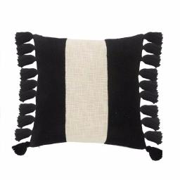 LR Home Trinity Black and Ivory Striped Fringe Throw Pillow, 20 x 20 in. thumbnail 1