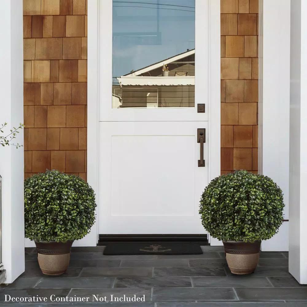 Pure Garden 23 in. Realistic Faux Boxwood Topiary Artificial Plant in Weighted Pot