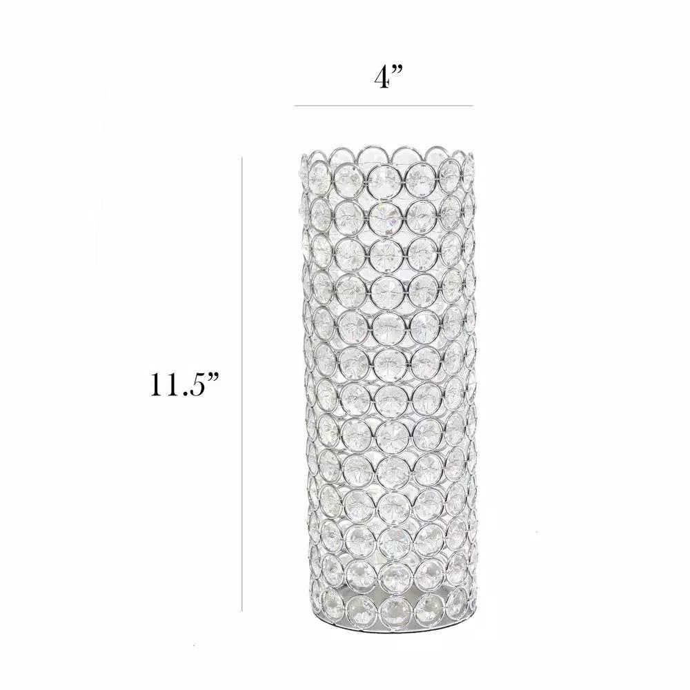 Elegant Designs 11.25 in. Chrome and K5 Crystal Cylinder Decorative Table Vase