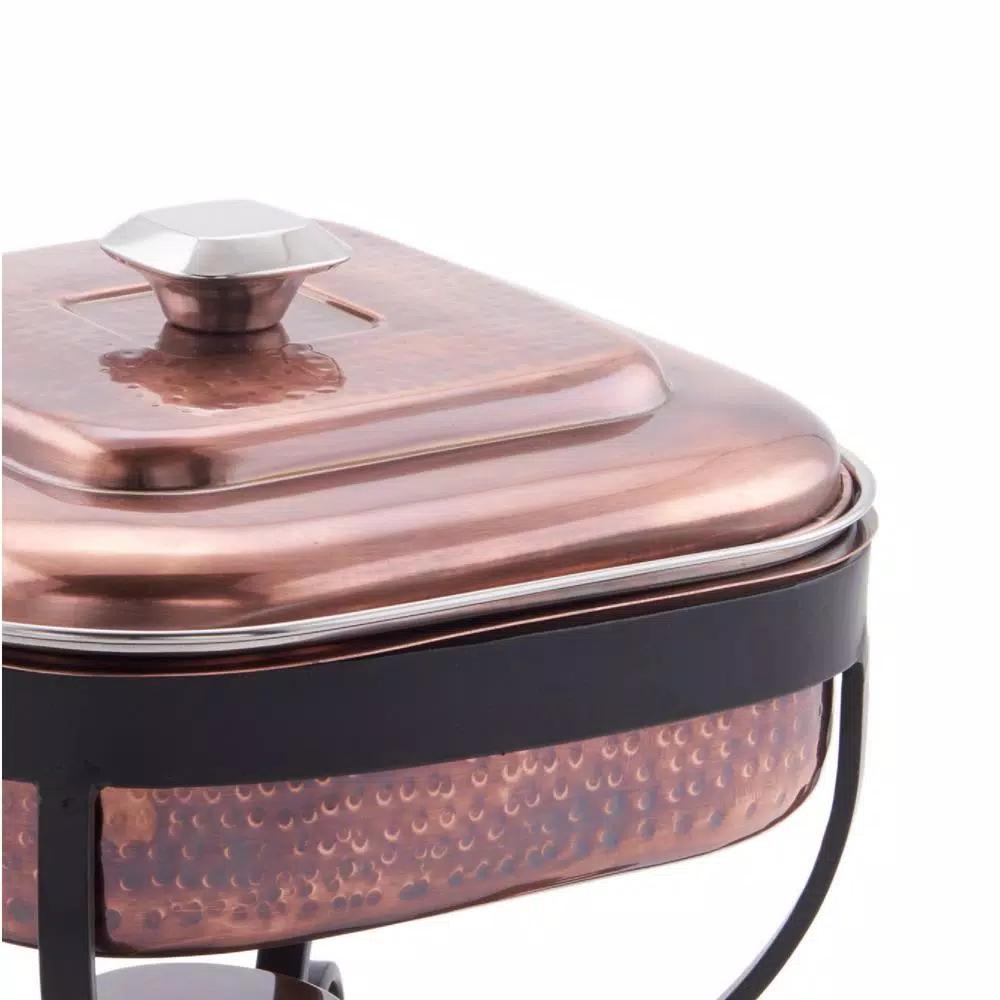 Old Dutch Hammered Antique Copper Chafing Dish with 3 Qt. Stainless Steel Pan and Serving Spoon