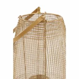 LITTON LANE Large Round Bronze Mesh Metal Lantern Candle Holder with Suspended Glass Hurricane thumbnail 3