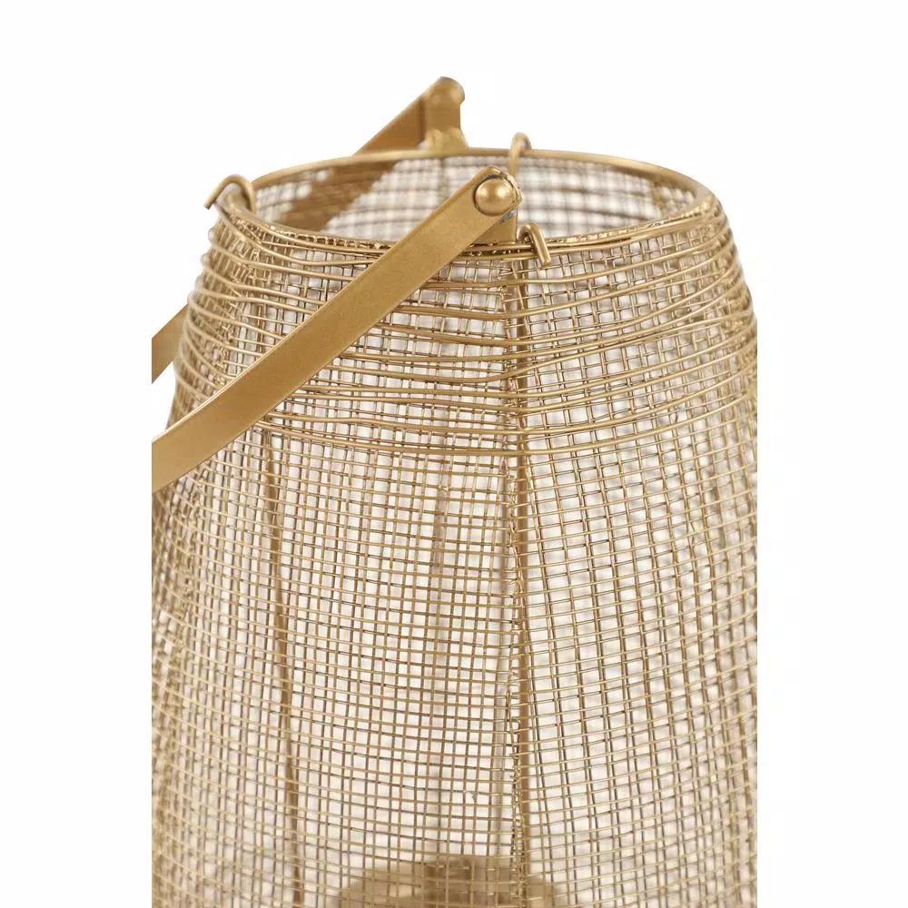 LITTON LANE Large Round Bronze Mesh Metal Lantern Candle Holder with Suspended Glass Hurricane