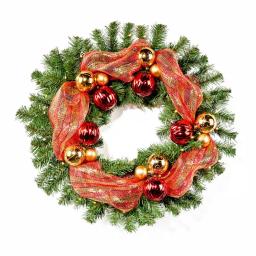 Noble House 24 in. Pre-Lit Noble Fir Artificial Christmas Wreath with Red and Gold Ornaments thumbnail 1