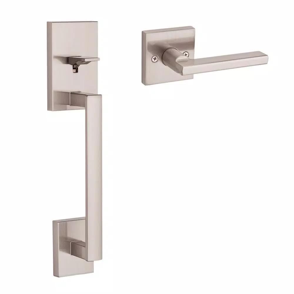 Kwikset San Clemente Satin Nickel Handleset with Halifax Square Lever & Microban Technology