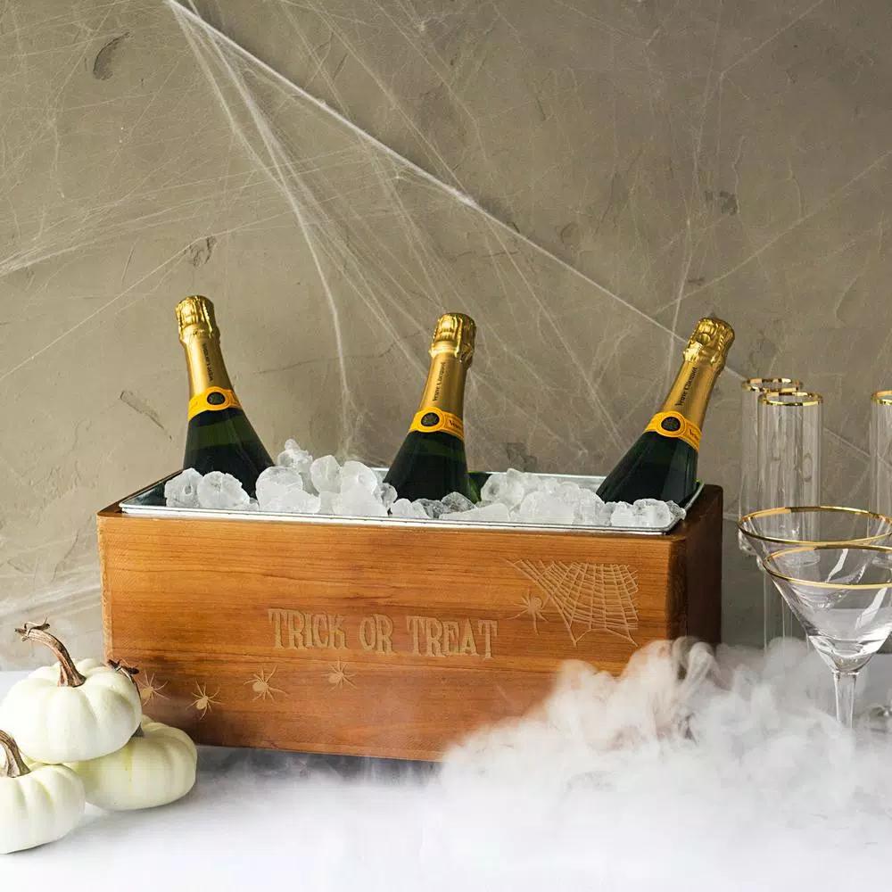 Cathy's Concepts Rustic Halloween Wooden Wine Trough with Galvanized Metal Ice Bucket