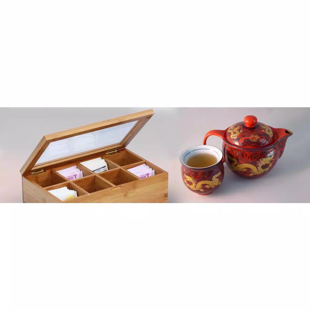 Oceanstar 8-Compartment Bamboo Tea Box with Hinged Acrylic Lid