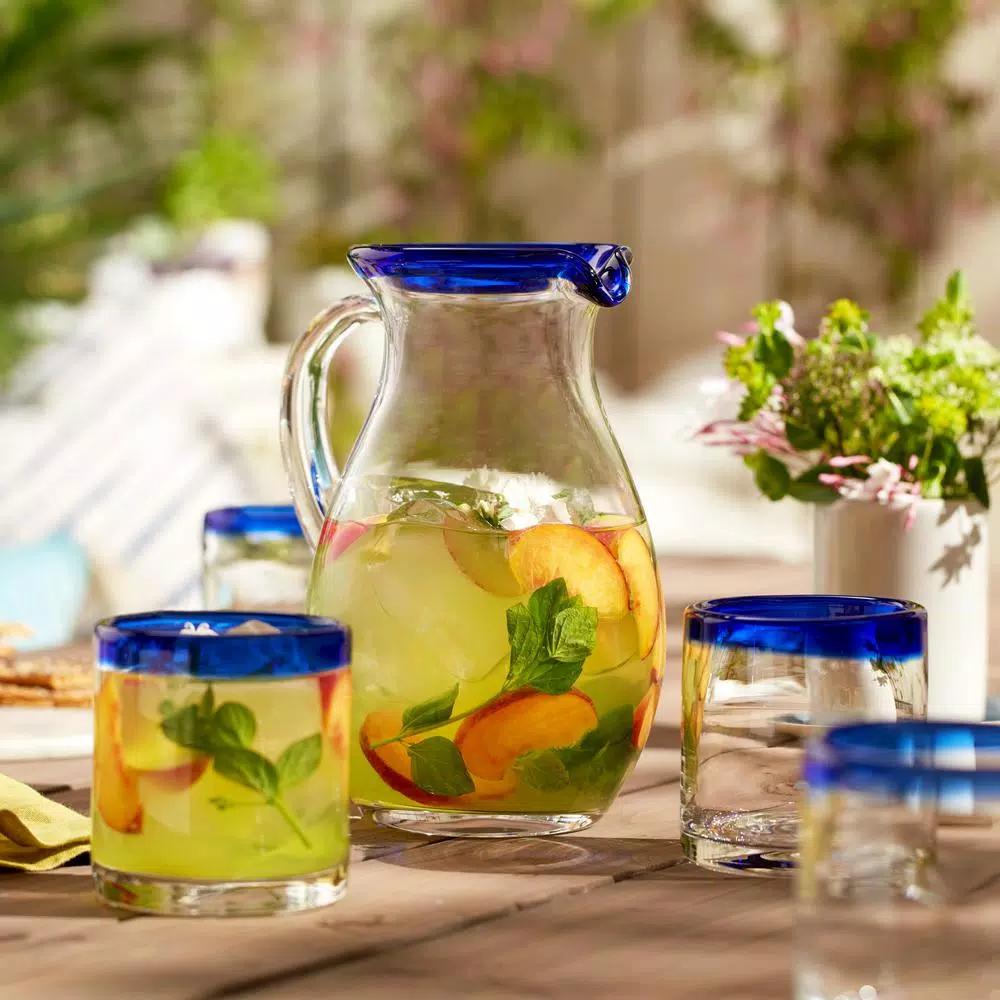 Libbey Sangria 5-Piece Glass Pitcher and Rocks Glass Set with Blue Accents