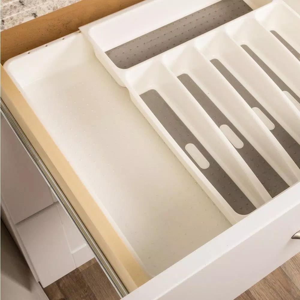 Real Solutions for Real Life Expandable White Plastic Utility Drawer Organizer Tray with 8 Compartments