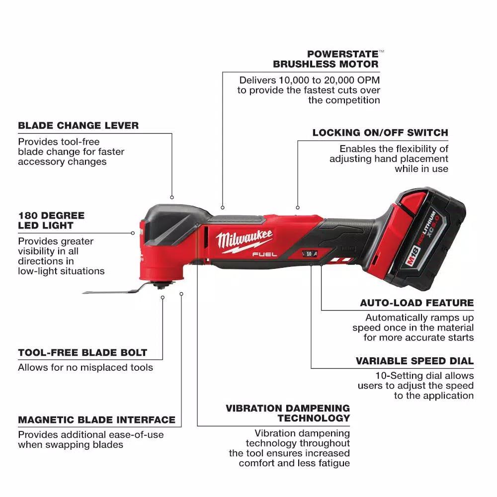 Milwaukee M18 FUEL 18V Brushless Oscillating Multi-Tool Kit with 5.0 Ah Battery, Charger and Bag