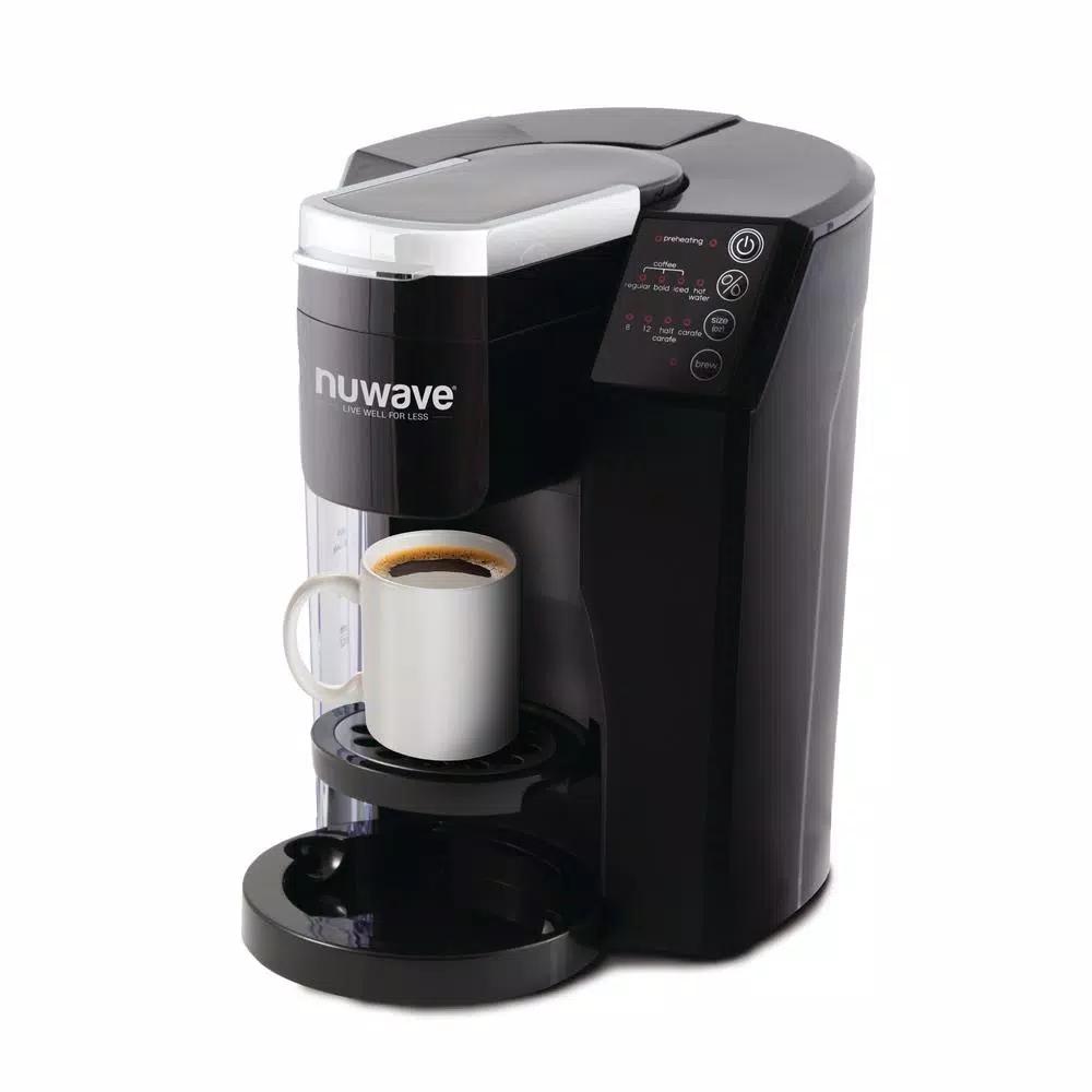 NuWave Bruhub Black Single Serve Coffee Maker with 42 oz. Carafe and Hot Water Function