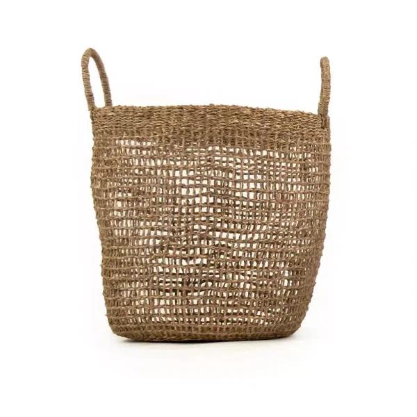 Zentique Large Hand Woven Seagrass Decorative Basket with Handles, Beige