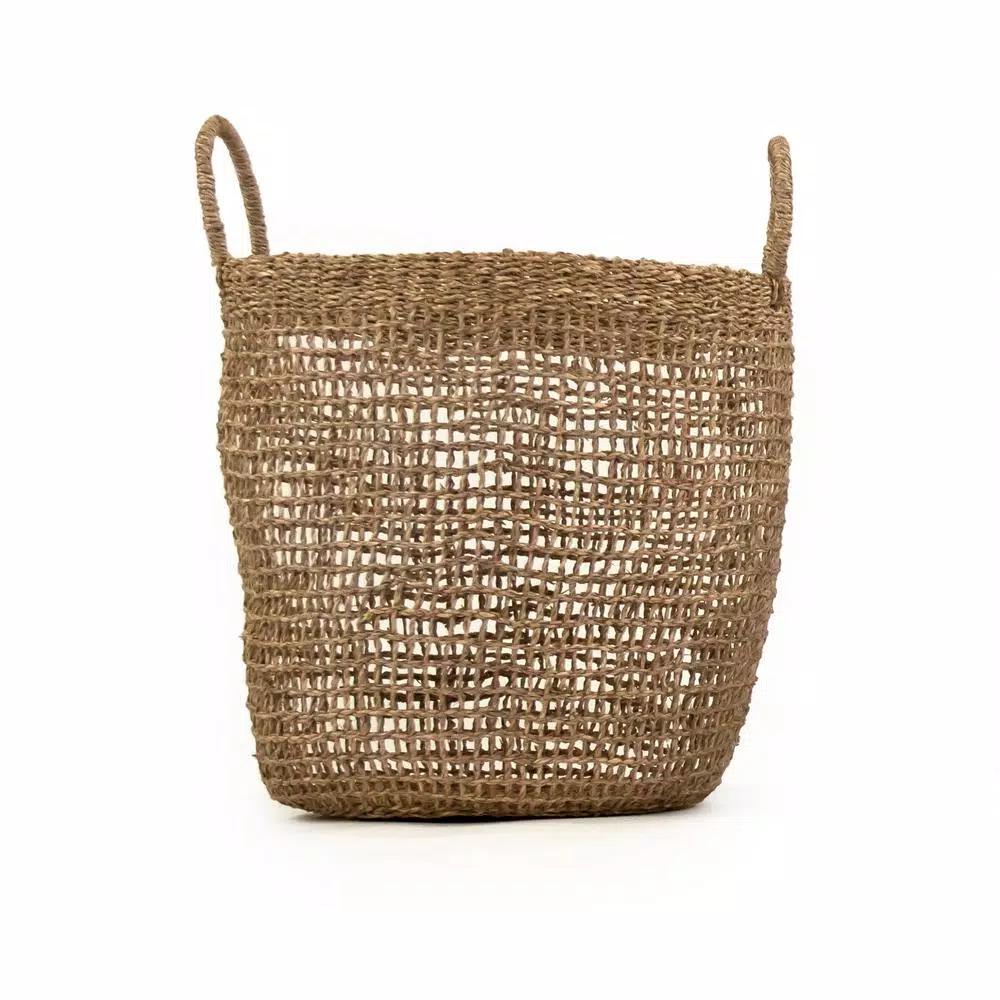 Zentique Large Hand Woven Seagrass Decorative Basket with Handles, Beige