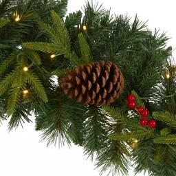Nearly Natural 9 ft. Pre-lit Mixed Pine Artificial Christmas Garland with 50 LED Lights, Berries & Pinecones thumbnail 3