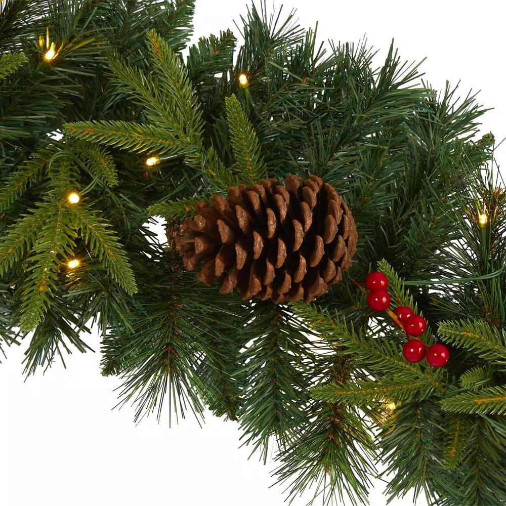Nearly Natural 9 ft. Pre-lit Mixed Pine Artificial Christmas Garland with 50 LED Lights, Berries & Pinecones