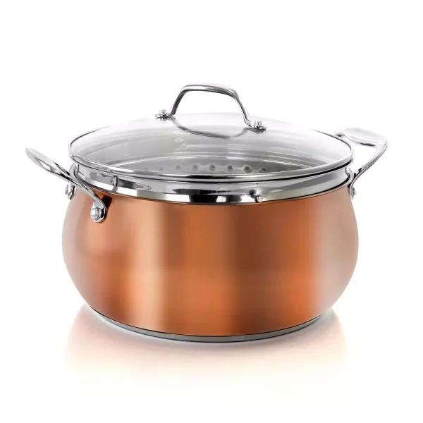 Oster Carabello 6.9 Qt. Round Stainless Steel Nonstick Dutch Oven with Lid and Steamer Insert, Copper