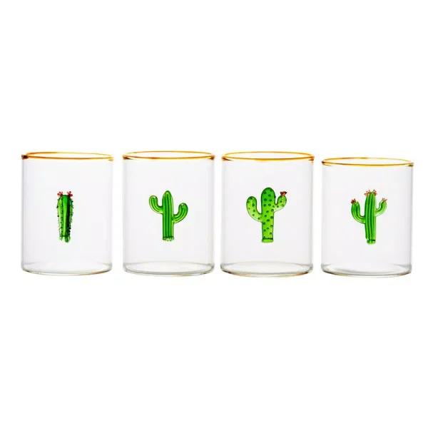 Abigails Aztec Cactus Mouth-Blown Glass Tumbler Set, 8 oz (Set of 4)