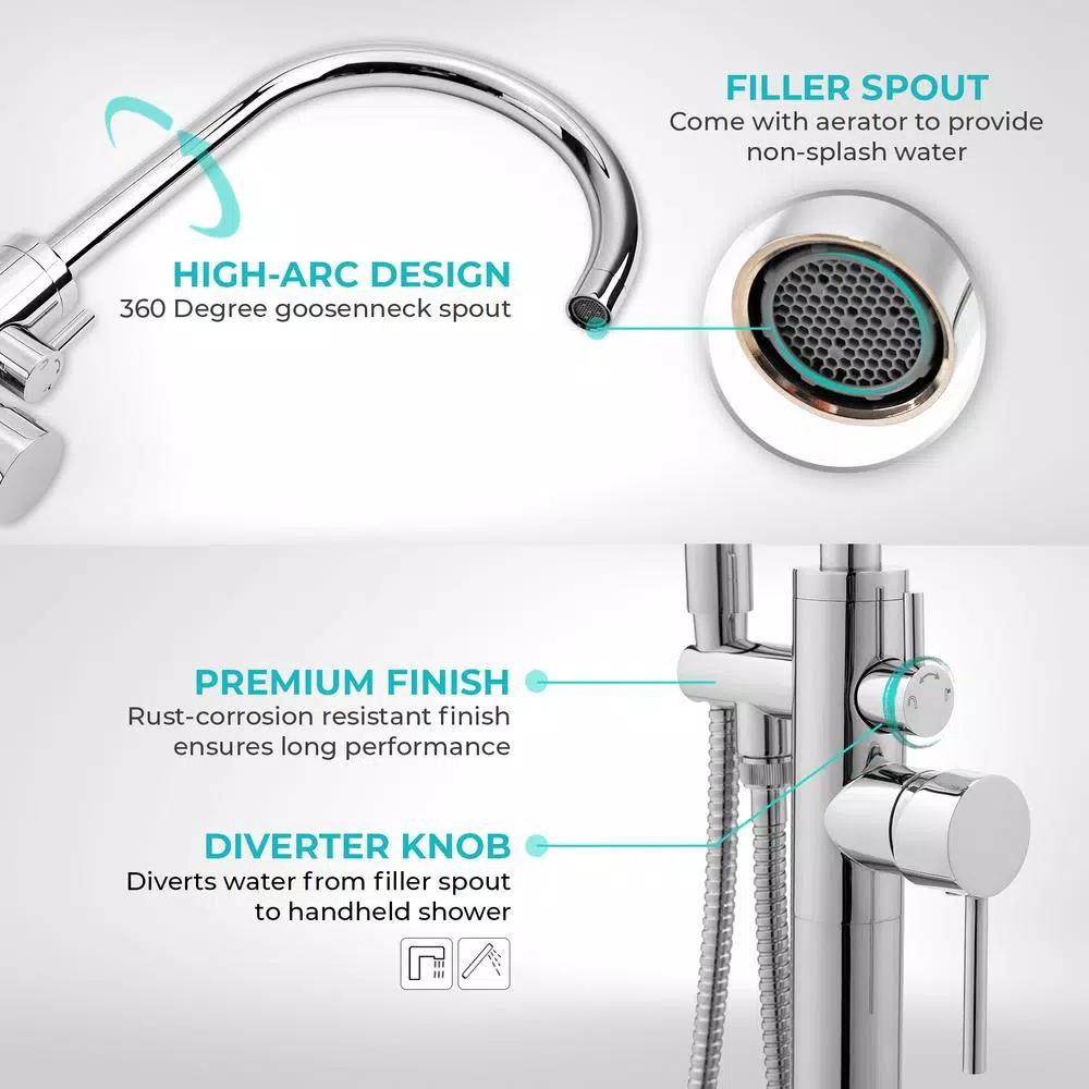 AKDY Freestanding Floor Mount Roman Tub Faucet with Hand Shower, Chrome
