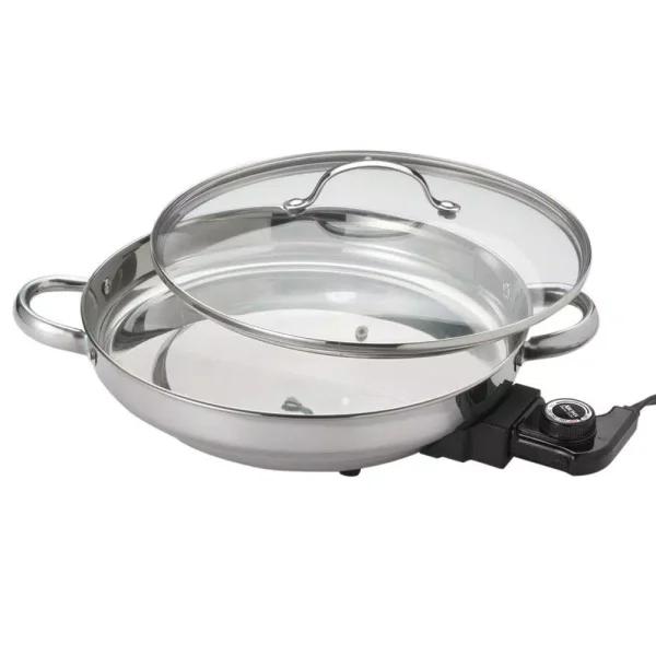 AROMA Gourmet 132 sq. in. Stainless Steel Electric Skillet with Tempered Glass Lid