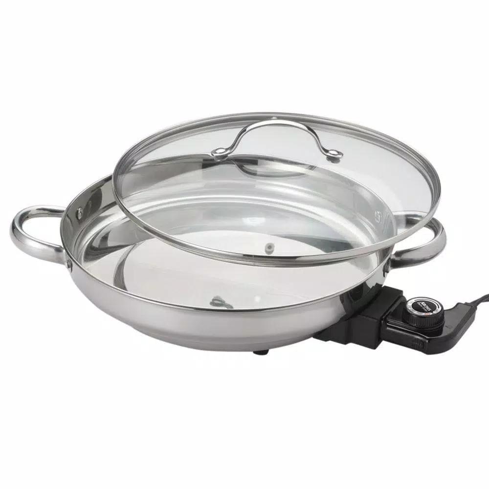 AROMA Gourmet 132 sq. in. Stainless Steel Electric Skillet with Tempered Glass Lid