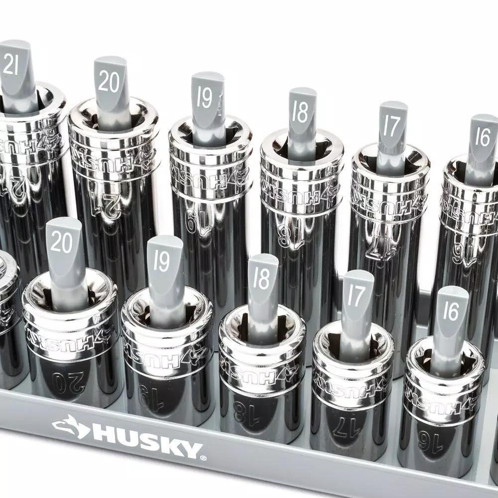Husky 6-Piece SAE and Metric Socket Rack Set for 1/4 in., 3/8 in., and 1/2 in. Drives
