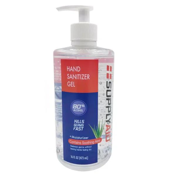 SupplyAID 80% Alcohol Hand Sanitizer Gel with Aloe Vera, 16 oz. Pump Bottle
