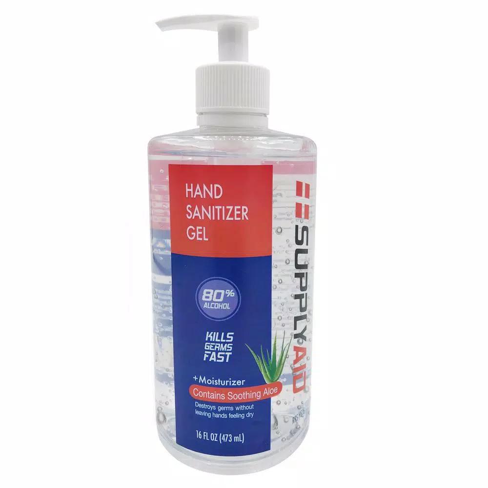 SupplyAID 80% Alcohol Hand Sanitizer Gel with Aloe Vera, 16 oz. Pump Bottle