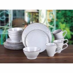 Lorren Home Trends Lorren Home 16-Piece White Stoneware Scroll Dinnerware Set, Service for 4 thumbnail 5