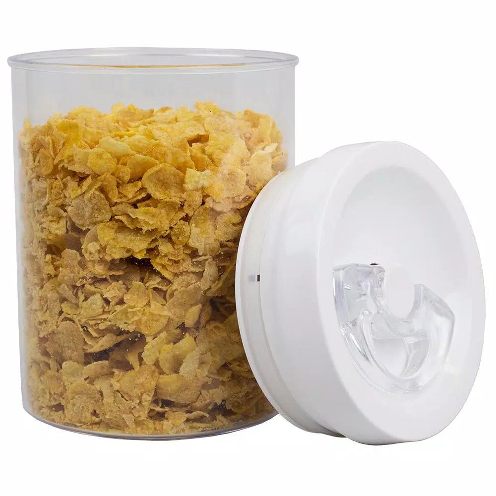 Home Basics 1.5 L Twist 'N Lock Air-Tight White Round Plastic Food Storage Canister