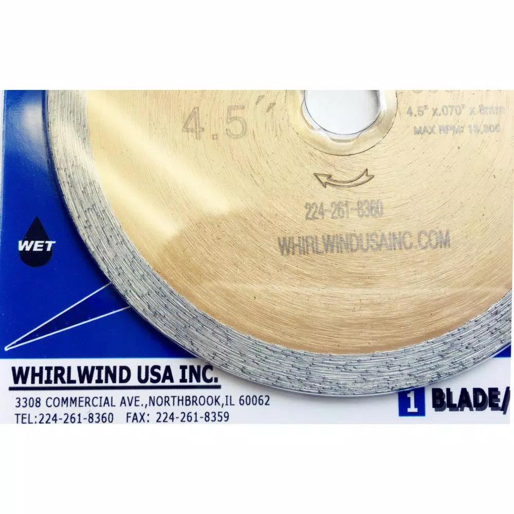 Whirlwind USA 4-1/2 in. Continuous Rim Diamond Saw Blade for Wet Tile, Porcelain, and Glass Cutting