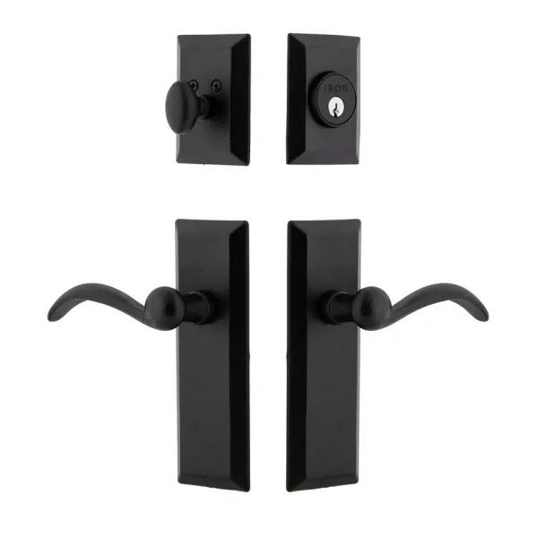 Unbranded Keep Black Iron Long Plate Handleset Combo with Tine Door Lever