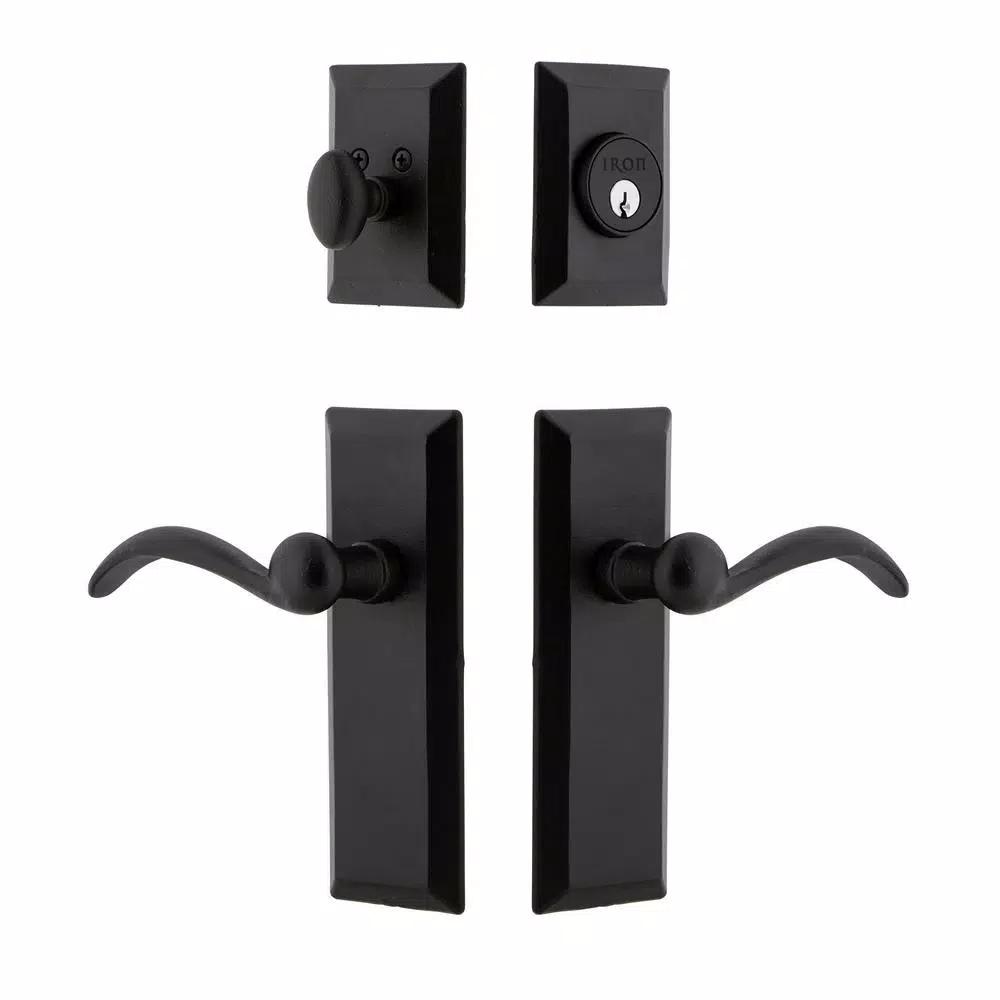 Unbranded Keep Black Iron Long Plate Handleset Combo with Tine Door Lever